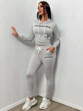 Letter Printed Kangaroo Pocket Hoodie And Sports Pants Two-Piece Set